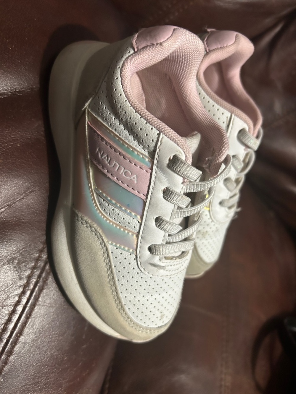 Nautica Kids White Sneakers with Pink & Iridescent Accents